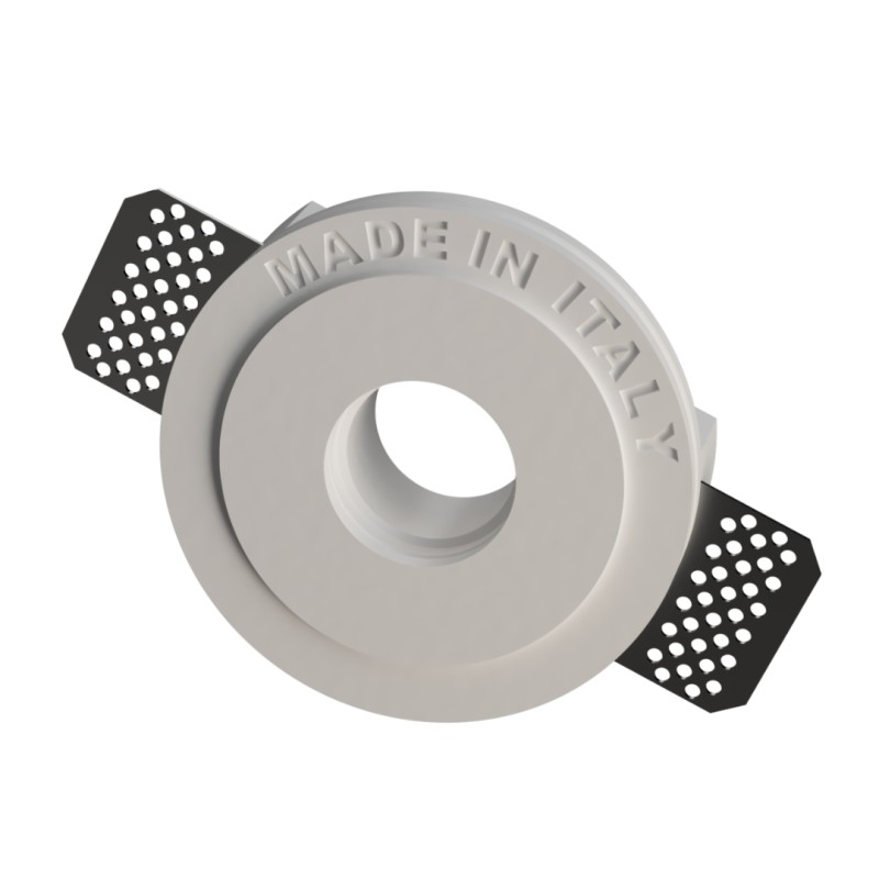 PORTAFARETTO DA INCASSO IN GESSO CERAMICO DIAMETRO 10 H6,5CM COMPLETO DI PORTA LAMPADA ANTISHOCK MINIGU10 MOLLA DI BLOCCO BIANC