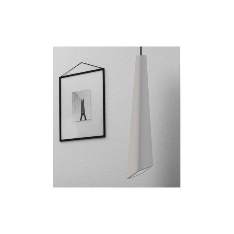 PENDENTE IN GESSO CERAMICO DALLA FORMA ASIMMETRICA 30X37 COMPLETO DI PORTA LAMPADA GU10, MOLLA BIANCA, FILO DA 1,5MT E COPPA IN