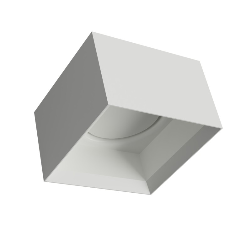 PARA2 PLAFONE IN GESSO CERAMICO DALLA FORMA CUBICA CON PROFILI SLIM 12,3X12,3 H7,8 COMPLETO DI PORTA LAMPADA GX53