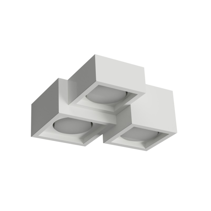 PLAFONE IN GESSO CERAMICO CON LINEA SQUADRATA 24X24 H9,5 COMPLETO DI PORTA LAMPADA 3 GX53