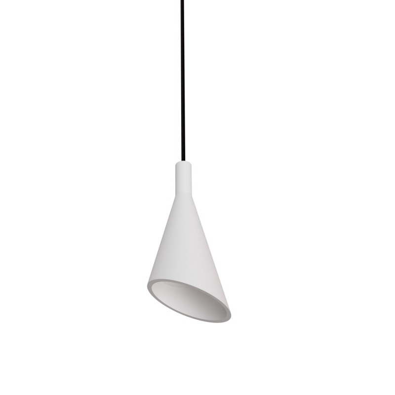 PENDENTE IN GESSO CERAMICO VERNICIABILE DALLA FORMA CONICA 27CM COMPLETO DI PORTA LAMPADA GU10,MOLLA BIANCA,FILO DA 1,5MT