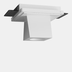 PORTAFARETTO DA INCASO IN GESSO CERAMICO 14X14 H3,5 DALLA FORMA CUBICA CON ASSE DISALLINEATO SPORGENZA 7CM COMPLETO DI PORTA LA