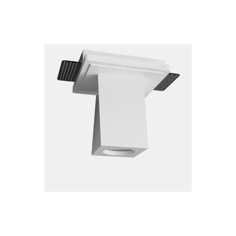 PORTAFARETTO DA INCASSO IN GESSO CERAMICO 14X14 H3,5 DALLA FORMA CUBICA  CON ASSE DISALLINEATO SPORGENZA 12CM COMPLETO DI PORTA