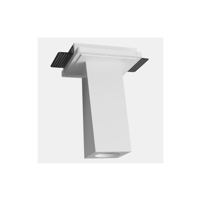 PORTAFARETTO DA INCASSO IN GESSO CERAMICO 14X14 H3,5 CON FORME CUBICA E ASSE DISALLINEATO SPORGENZA 19CM COMPLETO DI PORTA LAMP
