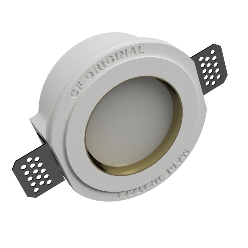PORTAFARETTO DA INCASSO IN GESSO CERAMICO CON GHIERAIN METALLO ORO PER 1 GX53 DIAMETRO 13X13XH6,5CM