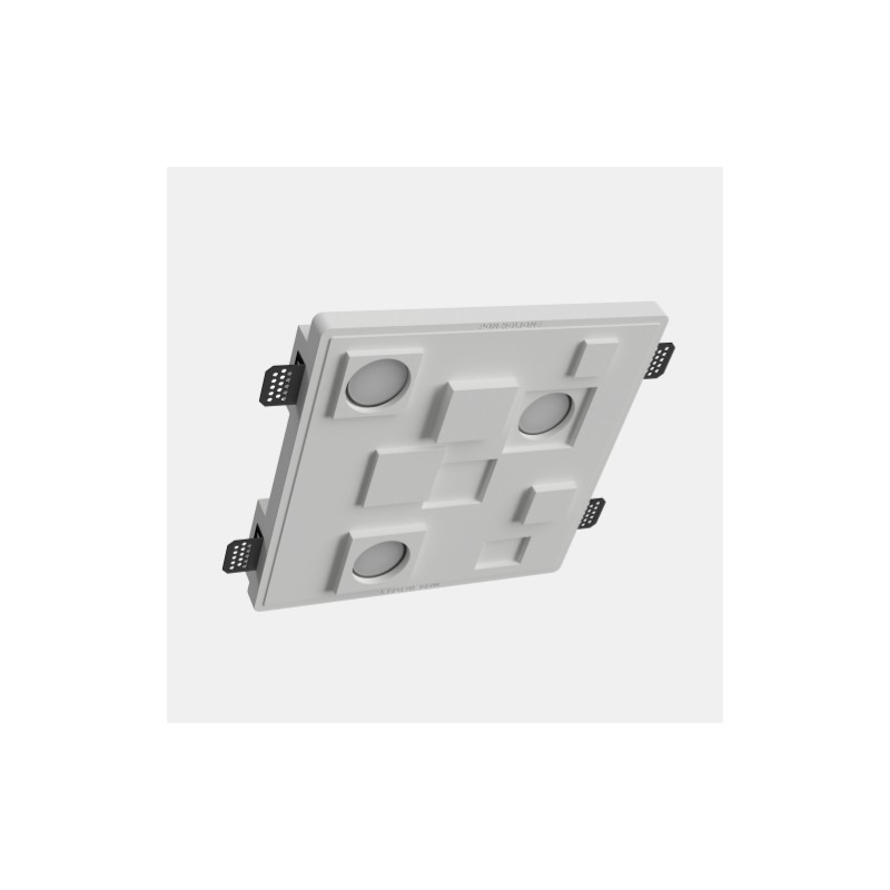 PORTAFARETTO DA INCASSO IN GESSO CERAMICO 34X34 H9 COMPLETO DI PORTA LAMPADA ANTISHOCK 3 GU10 E MOLLE DI BLOCCO BIANCA