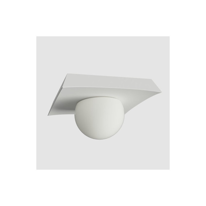 SFERA1 PLAFONE IN GESSO CERAMICO CON UNA PARTE SFERICA IN  VETRO OPACO 22X22XH12 ATTACCO GX53