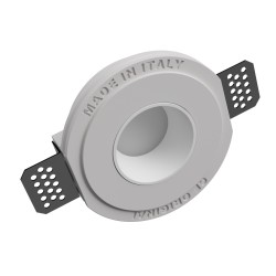 PORTAFARETTO DA INCASSO IN GESSO CERMAICO CON GHIERA A FILO BAINCA PER UNA GU10 DIAMETRO 12X12XH9 COMPLETA DI PORTALAMAPDE