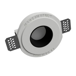 PORTAFARETTO DA INCASSO IN GESSO CERAMICO CON GHIERA NERA A FILO PER 1 GU10 DIAMETRO 12X12XH9 COMPLETO DI PORTALMAPDE