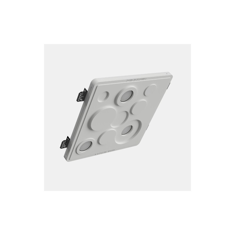 PORTAFARETTO DA INCASSO IN GESSO CERAMICO 34X34 H9 COMPLETO DI PORTA LAMPADA ANTISHOCK 3 GU10 E MOLLA X BLOCCO BIANCA