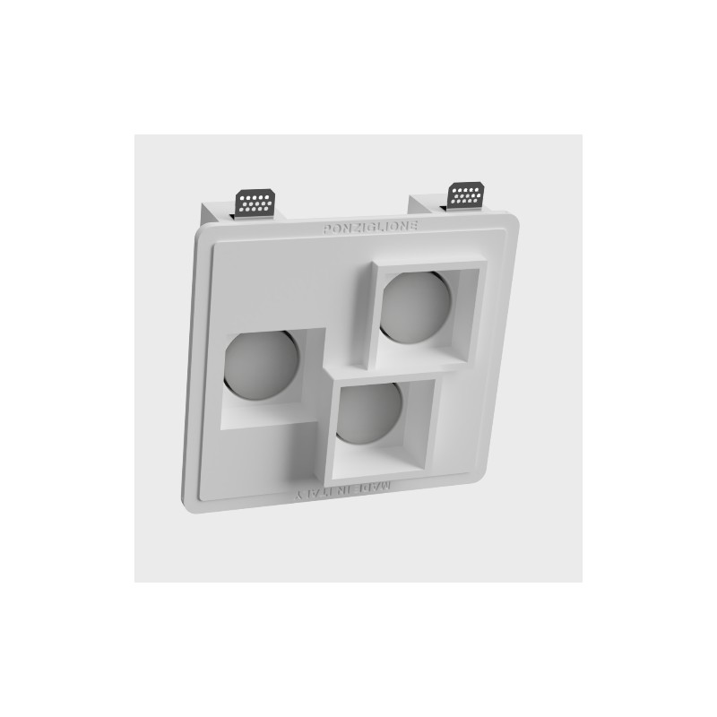 PORTAFARETTO DA INCASSO IN GESSO CERAMICO 33X30 H7 COMPLETO DI PORTA LAMPADA 3 XG53 CON ALETTE REGOLABILI