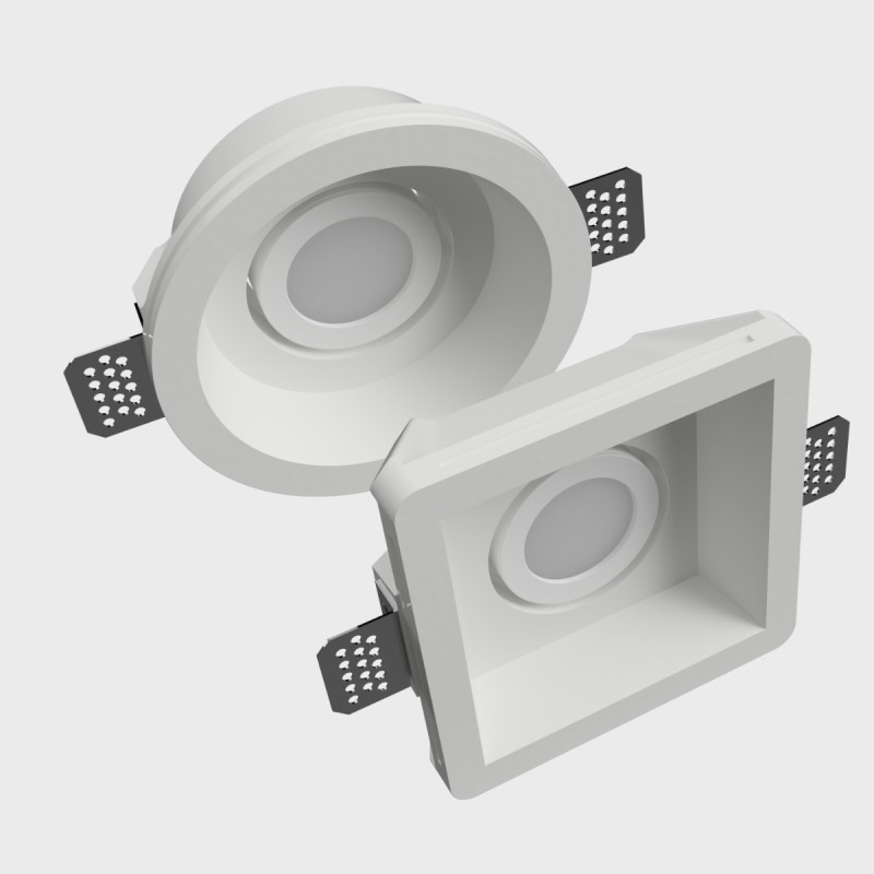PORTAFARETTO DA INCASSO IN GESSO CERAMICO ORIENTABILE ATTACCO GU10 ROTONDO DIAMETRO 15XH6CM COMPLETO DI PORTALAMPADE E MOLLA