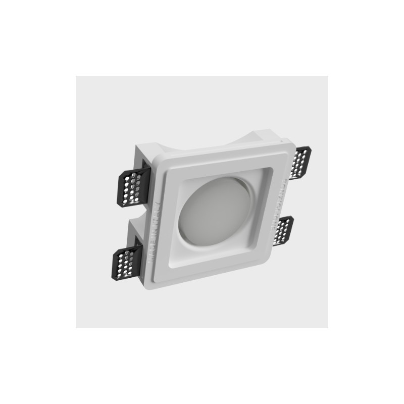 PORTAFARETTO DA INCASSO IN GFESSO CERAMICO 15X15 H5,5 COMPLETO DI PORTA LAMPADA GX53 CON ALETTE REGOLABILI