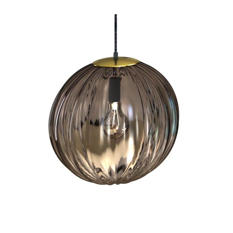 LAMPADARIO IN VETRO + METALLO X 1 E27 D.20CM COLORE AMBRA