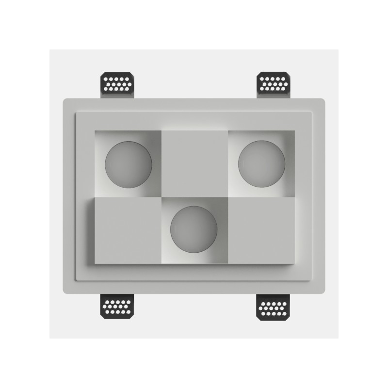 PORTAFARETTO DA INCASSO IN GESSO CERAMICO 22X29,5 H 4 CM COMPLETO DI PORTA LAMPADA ANTISHOCK 3 GU10 MOLLA DI BLOCCO BIANCA CON
