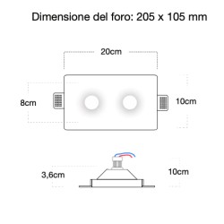 Etna D - faretto in gesso da incasso per due lampade Gu10 e apertura smussata