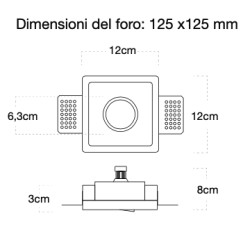 PORTAFARETTO DA INCASSO IN GESSO CERAMICO PER 1 GU10 COMPLETO DI PORTALAMPADE E MOLLA FERMA FARETTO 12X12XH7CM