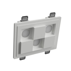 PORTAFARETTO DA INCASSO IN GESSO CERAMICO 22X29,5 H 4 CM COMPLETO DI PORTA LAMPADA ANTISHOCK 3 GU10 MOLLA DI BLOCCO BIANCA CON