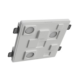 PORTAFARETTO DA INCASSO IN GESSO CERAMICO 34X34 H9 COMPLETO DI PORTA LAMPADA ANTISHOCK 3 GU10 E MOLLE DI BLOCCO BIANCA