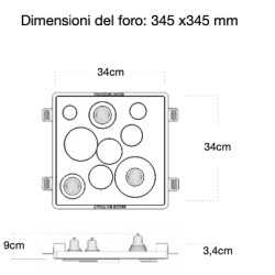 PORTAFARETTO DA INCASSO IN GESSO CERAMICO 34X34 H9 COMPLETO DI PORTA LAMPADA ANTISHOCK 3 GU10 E MOLLA X BLOCCO BIANCA