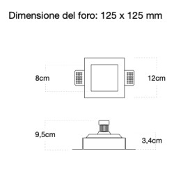 PORTAFARETTO QUADRATO IN GESSO ALETTE FISSE CON PLEXIGLAS 8x8 SATINATO O BIANCO OPAL12cm x 12cm PROFONDITA'9cm