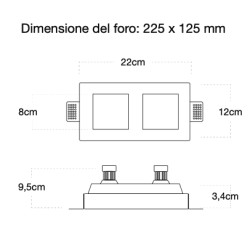 PORTAFARETTO SLIM DA INCASSO IN GESSO CERAMICO PER 2 GU10 CON DIFFUSORE COMPLETO DI PORTALAMPADE E MOLLA FERMA FARETTO 22X12XH9