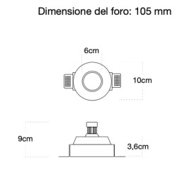 PORTAFARETTO DA INCASSO IN GESSO CERAMICO X 1 GU10 COMPLETO DI PORTALAMPADA E MOLLA FERMAFARETTO LACCATA BIANCA FORO 10CM TONDO