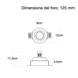 PORTAFARETTO TONDO IN GESSO X1 GU10 CON ALETTE FISSE DIAMETRO 12,5cm PROFONDITA' 9,5cm