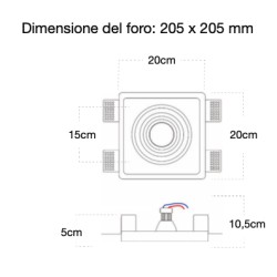 PORTAFARETTO DA INCASSO IN GESSO CERAMICO X 1 GU10 VORTICE FORO 20X20 OROFONDITA' 10CM
