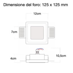 PORTAFARETTO QUADRATO CON VETRO IN GESSO X1 GU10 CON ALETTE FISSE12cm x 12cm PROFONDITA 11cm