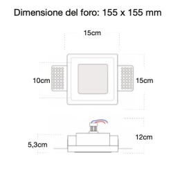 PORTAFARETTO DA INCASSO IN GESSO CERAMICO X 1 GU10 FORO 15X15 PROFONDITA' 11CM COMPLETO DI DIFFUSORE