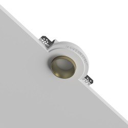 PORTAFARETTO DA INCASSO IN GESSO CERAMICO CON GHIERA IN METALLO ORO SPORGENTE PER 1 GU10 COMPLETO DI PORTALAMPADE DIAMETRO 12X1
