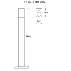 PALO DA ESTERNO  IN  ALLUMNIO IP54 X 1 GU10 BIANCO 14X70CM