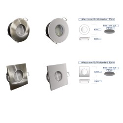 PORTAFARETTO DA INCASSO CON MOLLE IN ALLUMINIO CON CORNICE  QUADRATO BIANCA IP65 PER 1 GU10 PORTALMPADE ESCLUSO INCASSO