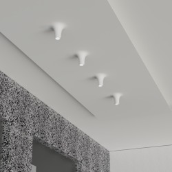 PORTAFARETTO DA INCASSO IN GESSO CERAMICO 39X39 H4,5 CON FORMA CILINDRICA VOLTA VERSO IL BASSO SPORGENZA 23CM
