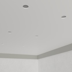 PORTAFARETTO DA INCASSO IN GESSO CERAMICO DIAMETRO 10 H6,5CM COMPLETO DI PORTA LAMPADA ANTISHOCK MINIGU10 MOLLA DI BLOCCO BIANC