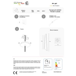 PENDENTE IN GESSO CERAMICO DALLA FORMA ASIMMETRICA 30X37 COMPLETO DI PORTA LAMPADA GU10, MOLLA BIANCA, FILO DA 1,5MT E COPPA IN