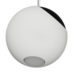 SOSPENSIONE A SFERA CON UNA PARTE DI METALLO NERO ATTACCO GX53 DIAMETRO 25CM CON CAVO BIANCO E COPPA BIANCA