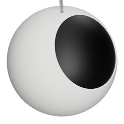 SOSPENSIONE A SFERA CON UNA PARTE DI METALLO NERO ATTACCO GX53 DIAMETRO 25CM CON CAVO BIANCO E COPPA BIANCA