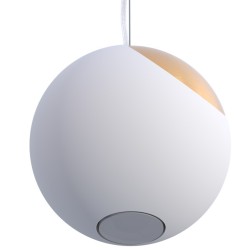 SOSPENSIONE IN GESSO CERAMICO A SFERA CON UNA PARTE DI METALLO ORO ATTACCO GX53 DIAMETRO 25CM CON CAVO BIANCO E COPPA BIANCA