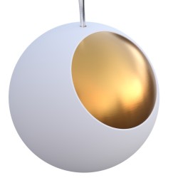 SOSPENSIONE IN GESSO CERAMICO A SFERA CON UNA PARTE DI METALLO ORO ATTACCO GX53 DIAMETRO 25CM CON CAVO BIANCO E COPPA BIANCA