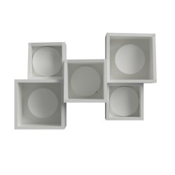 PLAP6 PLAFONE IN GESSO CERAMICO FORMATO DA CINQUE CUBI E PROFILO INFERIORE INCLINATO 37X25 H16 COMPLETO DI PORTA LAMPADA 5 GX53