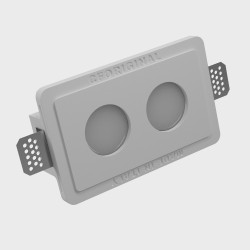 PORTA FARETTO DA INCASSO IN GESSO CERAMICO CON DOPPIA LUCE  17,5X9,5CM PROFONDITA 8CM COMPLETO DI PORTA LAMPADA GU10X2 E MOLLA