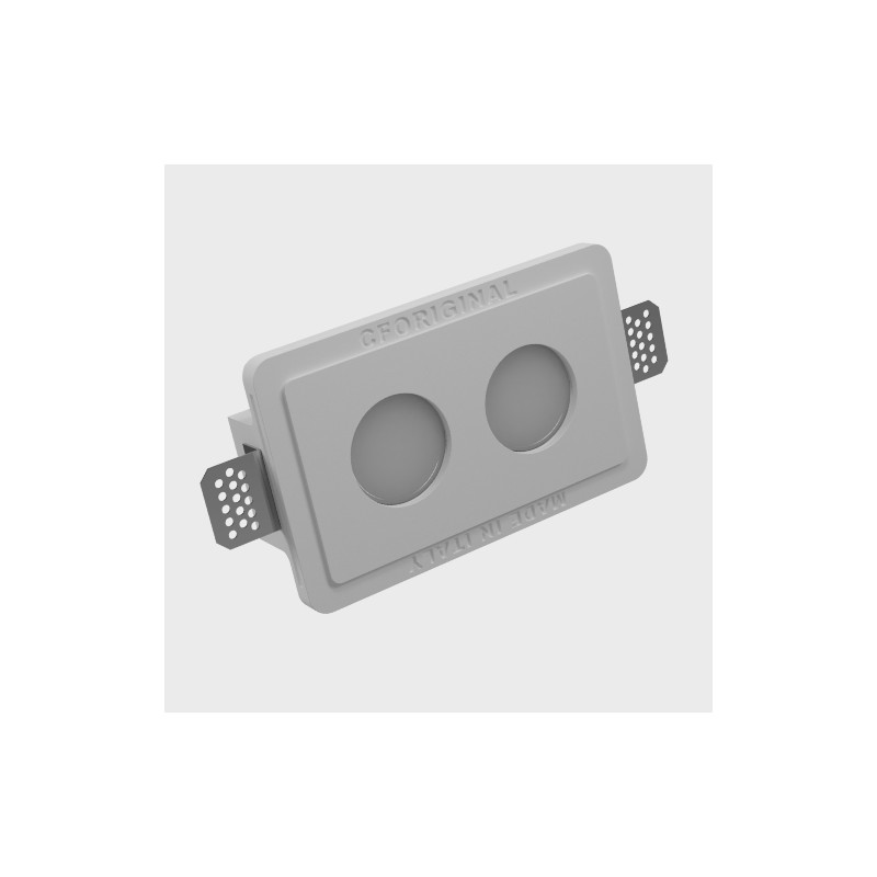 PORTA FARETTO DA INCASSO IN GESSO CERAMICO CON DOPPIA LUCE  17,5X9,5CM PROFONDITA 8CM COMPLETO DI PORTA LAMPADA GU10X2 E MOLLA