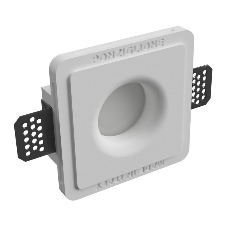 PORTAFARETTO DA INCASSO IN GESSO CERAMICO 12X12 H 8,5 CM COMPLETO DI PORTA LAMPADA ANTISHOCK GU10 E MOLLA X BLOCCO BIANCA CON A