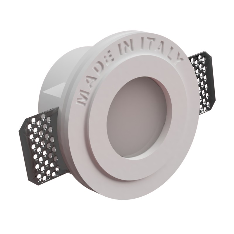 PORTAFARETTO DA INCASSO IN GESSO CERAMICO DIAMETRO 10 H8,5 COMPLETO DI PORTA LAMPADA ANTISHOCK MINIGU10 DIFFUSORE E MOLLA DI BL
