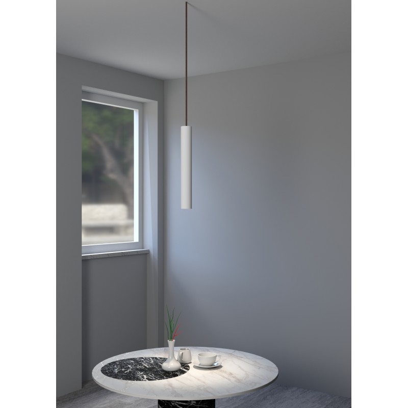 PENDENTE IN GESSO CERAMICO VERNICIABILE DALLA FORMA CILINDRICA 40CM COMPLETO DI PORTA LAMPADA GU10,MOLLA BIANCA,FILO DA 1,5MT