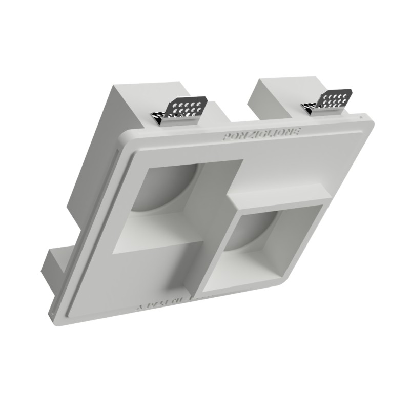 PORTAFARETTO DA INCASSO IN GESSO CERAMICO 28X22 H7 COMPLETO DI PORTA LAMPADA 2 GX53 ALETTE REGOLABILI