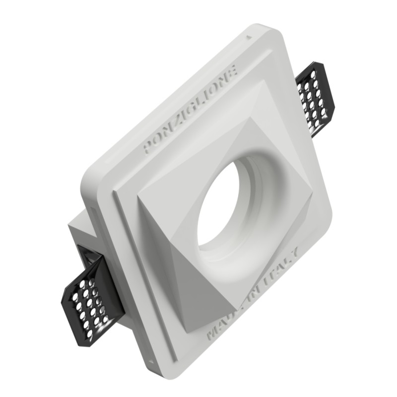 PORTAFARETTO DA INCASSO IN GESSO CERAMICO 13X13 H8,5 CM COMPLETO DI PORTA FARETTO ANTISHOCK GU10 MOLLA DI BLOCCO BIANCA