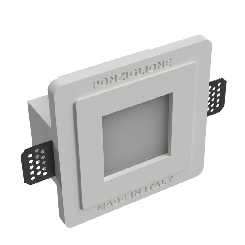 PORTAFARETTO DA INCASSO IN GESSO CERAMICO 15,5X15,5 H12CM COMPLETO DI PORTA LAMPADA ANTISHOCK GU10 MOLLA X BLOCCO BIANCA